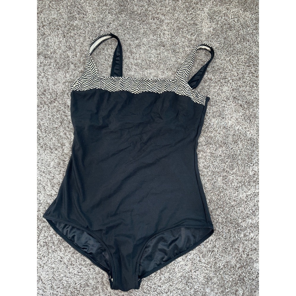 Classic Black One-Piece Swimsuit with Chevron Trim
